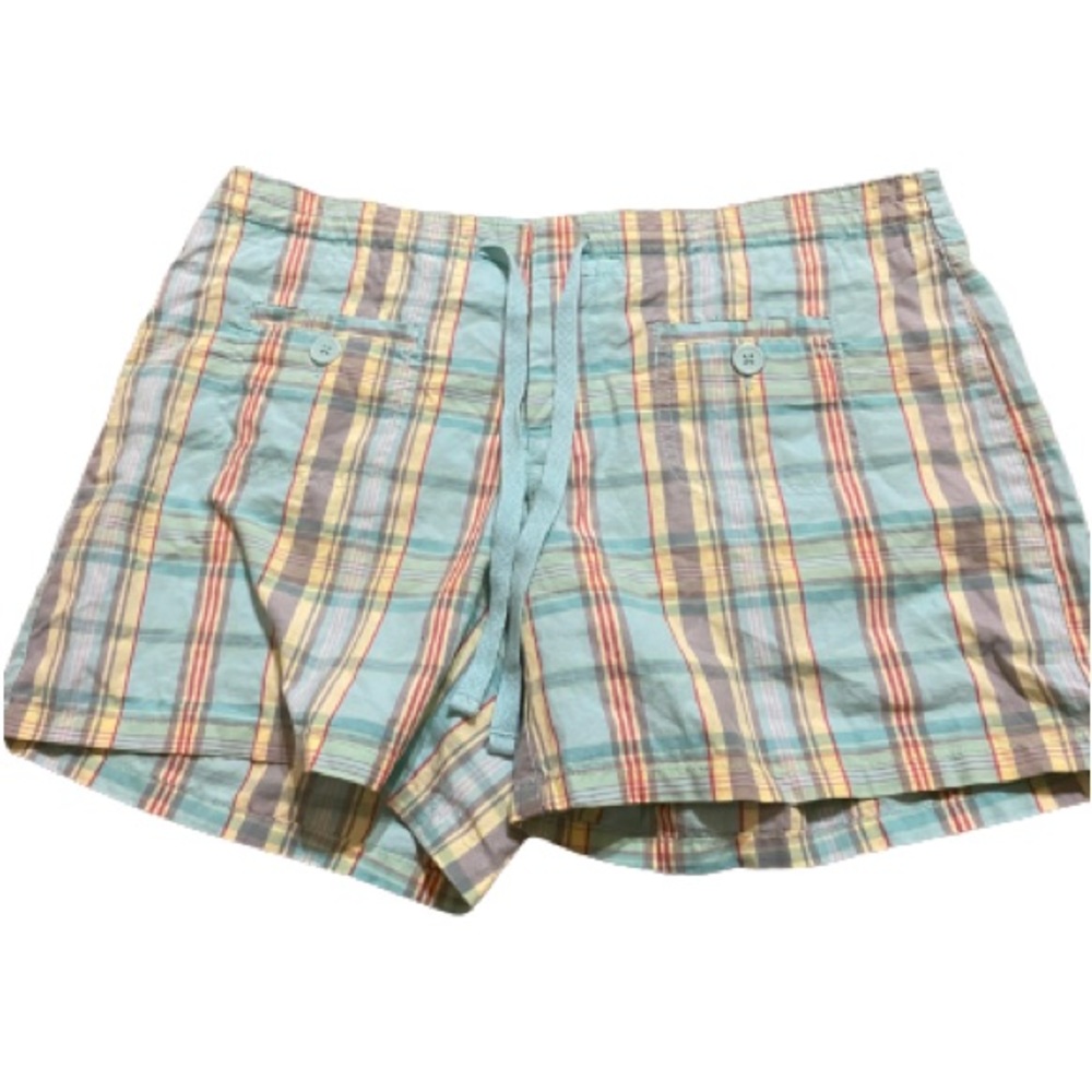 GAP BLUE PLAID ELASTIC STRINGED SHORTS